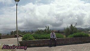 Slutty teacher misscreamy fingers squirts pussy flashing public park watchers