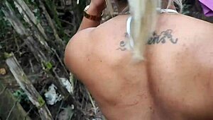 luna oliveira gives ass to huge cock on waterfall trail. scared of getting caught, anal creampie leaks again