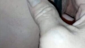 59yo Tennessee Slutwife Bent Over Sawhorse Dildo Fucks Pussy Closeup