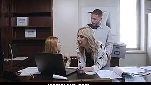 Perverted Boss Fucks Curvy Mother-in-Law and Employees Doggystyle in Office