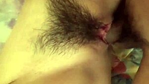 Mayuka Akimoto's unshaved muff gapes wide after that creampie blowjob