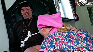 german cleaning lady seduced in church for milf sex play