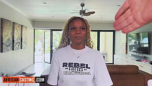 big tits ebony teen 18+ strips and gets facefucked at her first casting