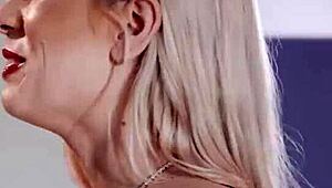 two sexy blonde babes strip at billiards then take turns on huge cock in wild threesome pounding