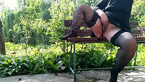 Chubby bbw milf unleashes extreme public piss flood right on park bench