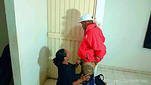 Horny mature latina milf flashes ass gives delivery boy blowjob sucks stranger cock like slutty mother-in-law