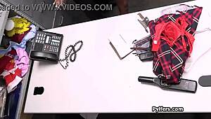 Exotic Suspect Detained and Tag-Teamed by Two Massive Cocks Back Office!