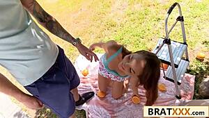 tiny brunette chokes on huge cock outdoors 😩 deepthroat doggystyle