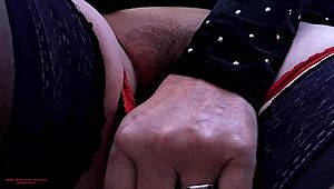 Peeking under 50-year-old housewife's miniskirt reveals hairy milf pussy