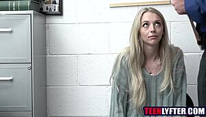 Girl, why'd you steal when security's petite blonde bangs your skinny teen pussy hard?
