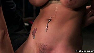 huge tits latina bound in bdsm threesome gets rough banging gagging choking