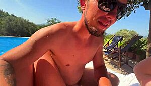 Russian Redhead Bitch Rides Huge Cock in Hot Street Pool Cowgirl Doggystyle Moaning