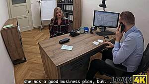 A desperate applicant seals loan deal fucking boss on desk. She moans through interview turning casting into hardcore reality.