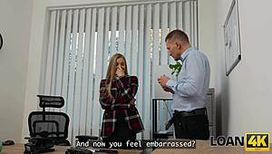 A desperate applicant seals loan deal fucking boss on desk. She moans through interview turning casting into hardcore reality.