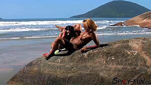 Brazilian lesbians rip clothes to lick vintage pussies in retro glamour cinema