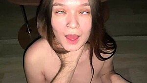 good girl kneel for stepdad's deepthroat blowjob cum blasts your big natural tits