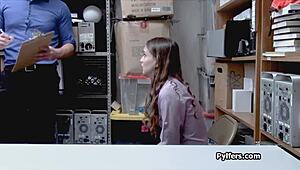 Security guard catches spying perky teen thief fucks bent over doggystyle hidden cam