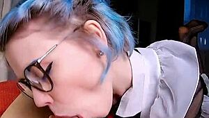 whoa neon haired doll in glasses gets anal creampie lesson 😍 cum inside her tight ass