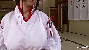 curvy japanese milf's saggy natural tits seduce old guy titjob after caught?