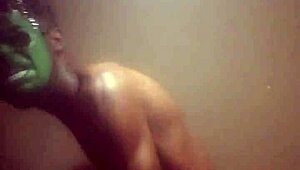 Busty African ebony mother-in-law spreads shaved wet pussy for monster big black cock blackmail fucking with squirting big natural tits and narrow ass