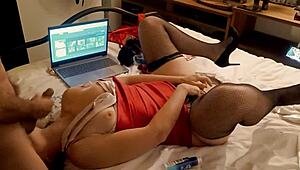 french amateur in satin panties red dress fishnets heels does doggystyle blowjob ass to mouth