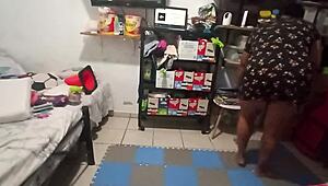 Chubby BBW Latina mom cleans bedroom curves out