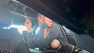 Damn Italian MILF Artemisia flashes her huge horny tits smoking in car ponytail style 😍🔥