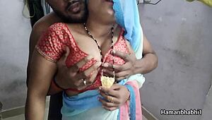 desi wife tempts husband in saree
