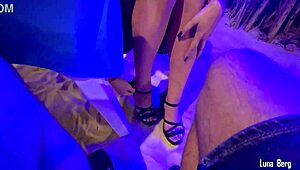 Stranger's footjob reward after buying milf heels at restaurant