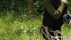 Curvy Lesbian Slave's Bound Outdoor Torment Thrill