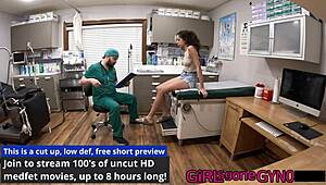 pervy doctor fingers aria nicole's ass in latex fetish exam