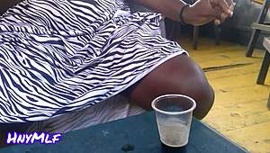 Public Bar Voyeur Captures Pretty Housewife's Shaved Pussy Flash