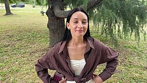 College cutie drops to knees in park for stranger's cock then bent over pounding