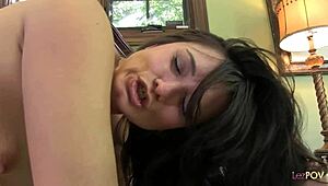 lesbian brunette heels licks and fingers blonde shaved pussy
