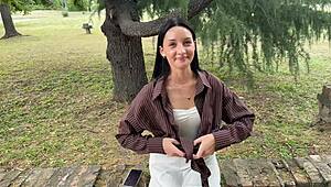 College cutie drops to knees in park for stranger's cock then bent over pounding