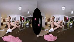 shemale in heels bends over maid for bareback doggystyle pussy licking and thrusting