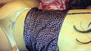 European In Panther Leggings Teases Satin Lingerie Party