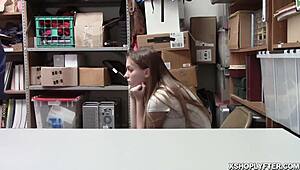 LP Officer rams cock deep in shoplyfter teen's throat pussy cowgirl rough!