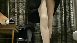 Tranny femboy strokes huge load in tight black dress tease