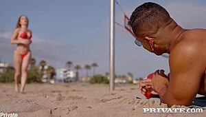 WOW! LILLY MAYS SEXY REDHEAD rims, rides and gags on cock at the beach!