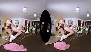 shemale in heels bends over maid for bareback doggystyle pussy licking and thrusting