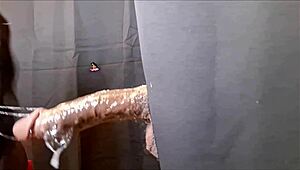 Amateur bbw slut rips clothes for gloryhole deepthroat and messy facial cumshot