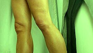 Handjob flashing in dressing room public tease