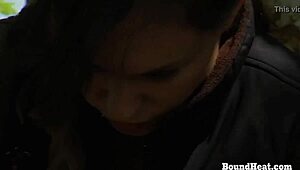 Curvy Lesbian Slave's Bound Outdoor Torment Thrill