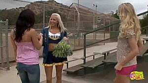 Lesbians Toy Cheerleader To Wild Orgasm!