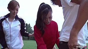 oh man older japanese couple lures skinny teen into wild outdoor ffm creampie orgy! 😩💦