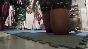 Chubby BBW Latina mom cleans bedroom curves out