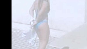 Hey, you watching me film my sexy Brazilian friend rip her clothes off in this steamy striptease? Check my blog for way more hot lesbian action like this