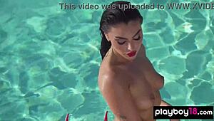 Smoking Hot Naked Brunette Emjay Poolside