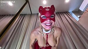 Blonde milf with huge tits and fat ass rides monster cock dildo deepthroat gagging sloppy